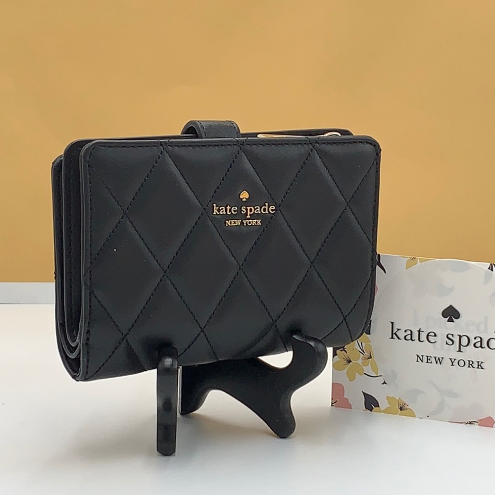 KATE SPADE Carey Medium Compact Bifold Wallet BLACK COLOR - Picture 1 of 15